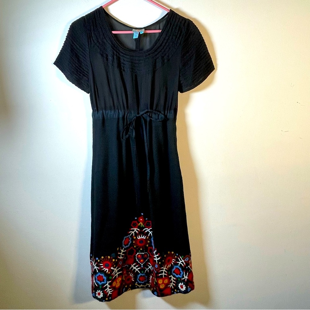 Plenty by Tracy Teese black silk / wool embroidered midi dress